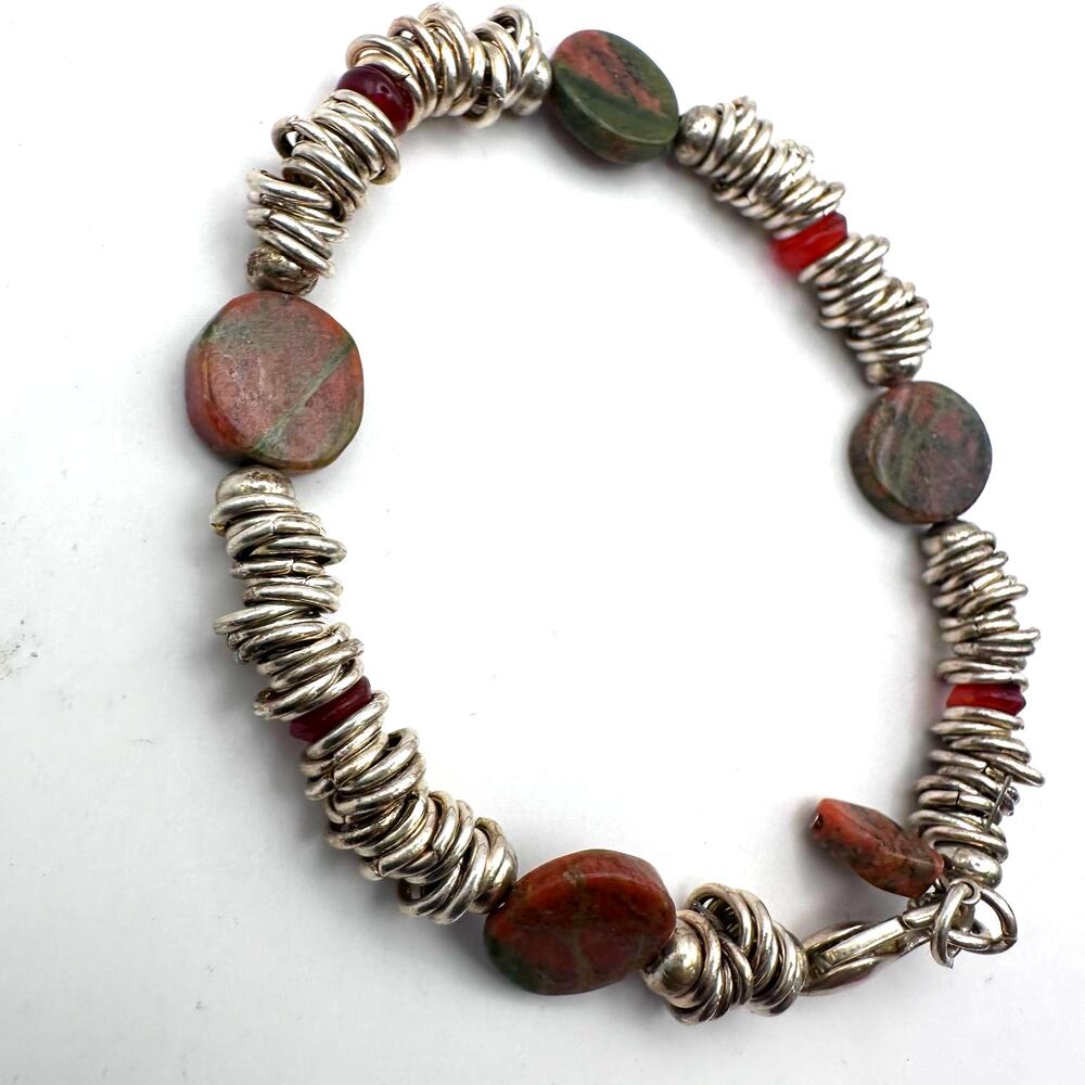 Jewelry By CD Boho Bracelet Silver tone Wire Wrapped Carnelian Western Jewelry